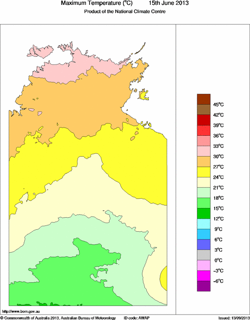 Daily maximum temperature for Northern Territory