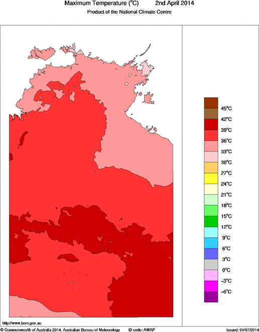 Daily maximum temperature for Northern Territory