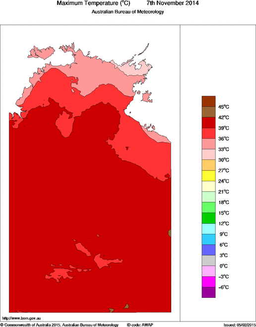 Daily maximum temperature for Northern Territory