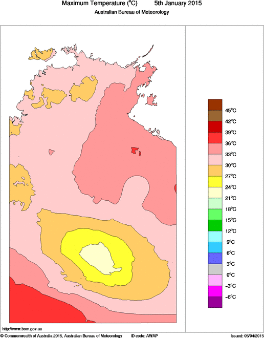 Daily maximum temperature for Northern Territory