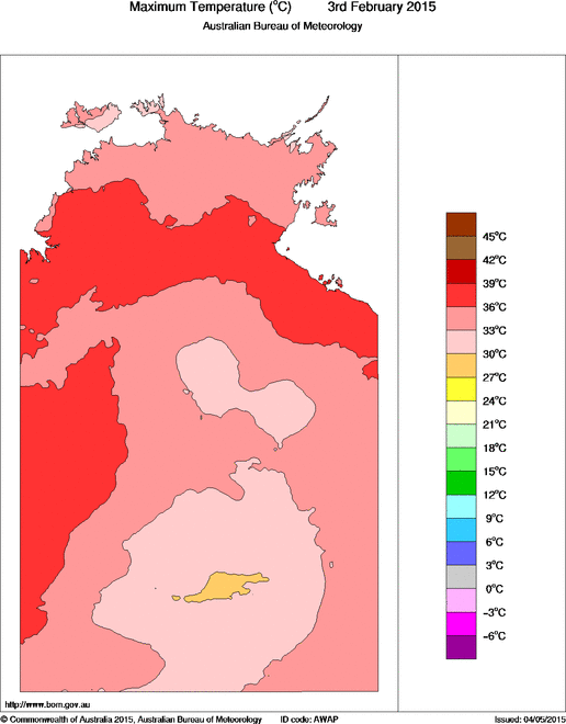 Daily maximum temperature for Northern Territory
