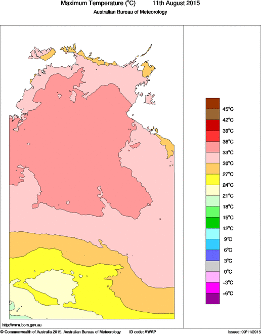Daily maximum temperature for Northern Territory