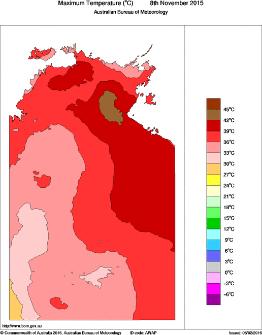 Daily maximum temperature for Northern Territory