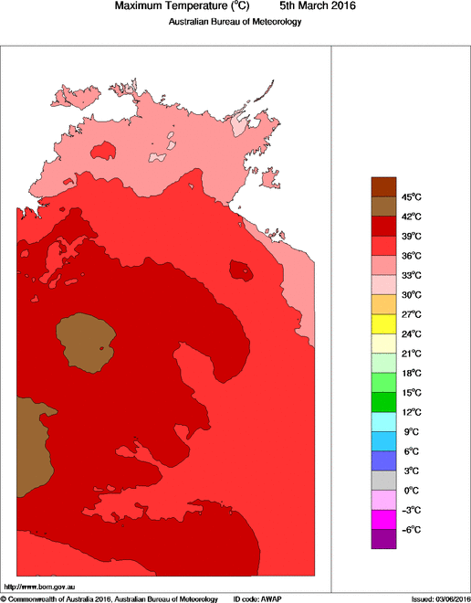 Daily maximum temperature for Northern Territory