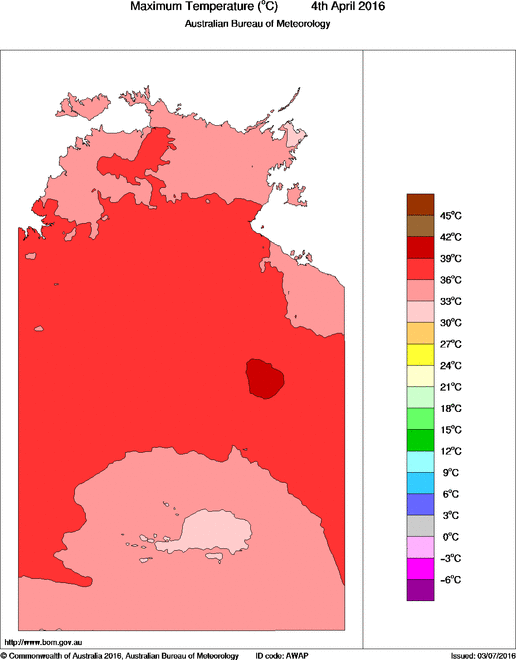 Daily maximum temperature for Northern Territory