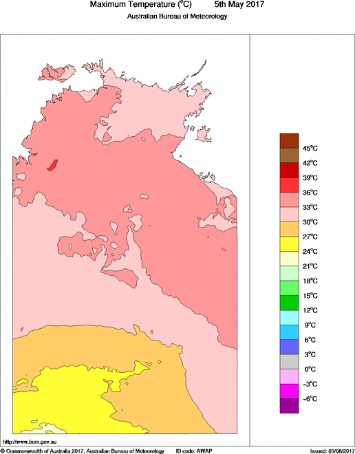 Daily maximum temperature for Northern Territory