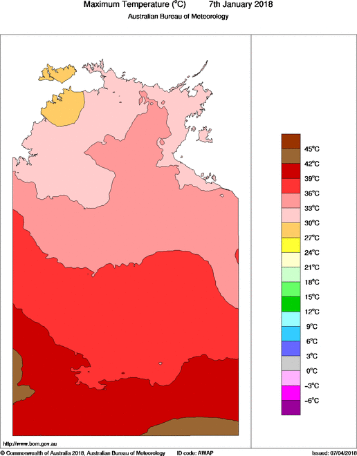 Daily maximum temperature for Northern Territory