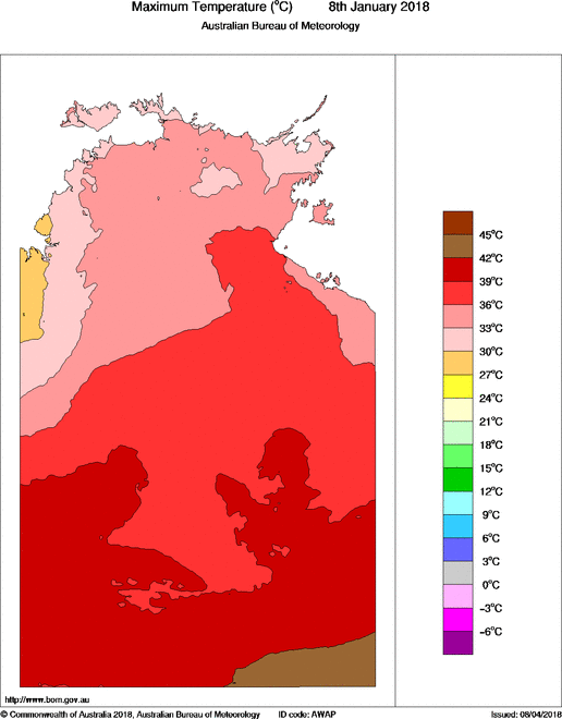 Daily maximum temperature for Northern Territory
