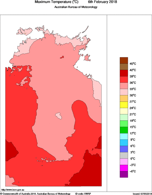Daily maximum temperature for Northern Territory