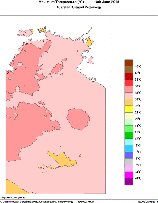 Daily maximum temperature for Northern Territory