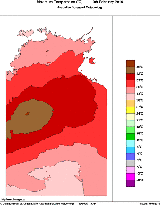 Daily maximum temperature for Northern Territory
