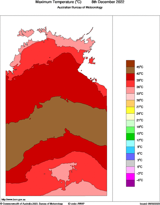 Daily maximum temperature for Northern Territory