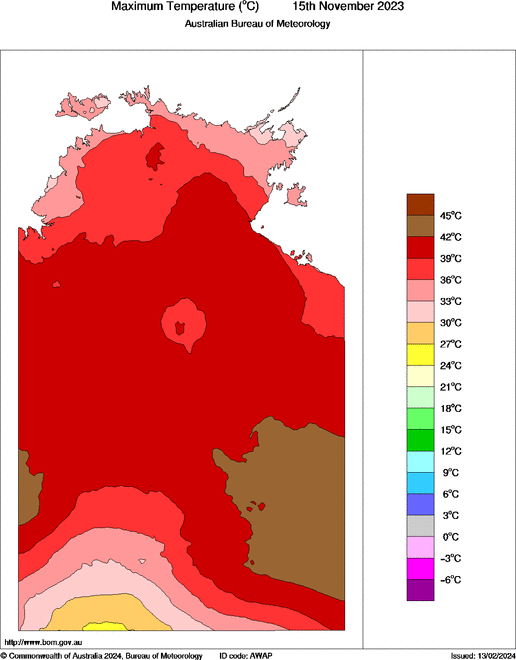 Daily maximum temperature for Northern Territory