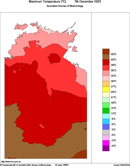 Daily maximum temperature for Northern Territory