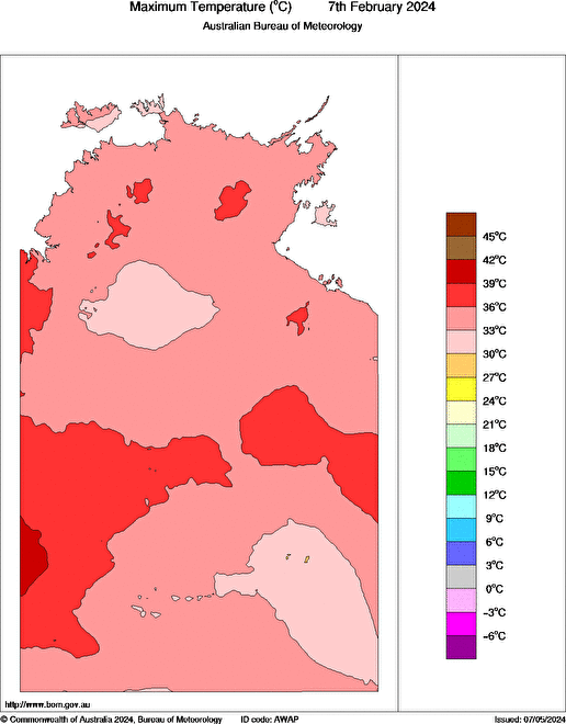 Daily maximum temperature for Northern Territory