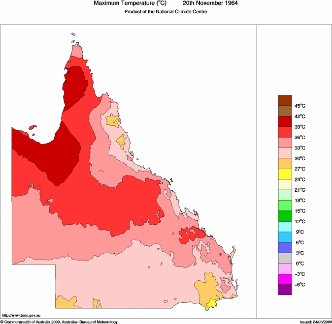Daily maximum temperature for Queensland