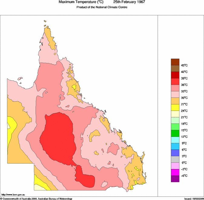 Daily maximum temperature for Queensland