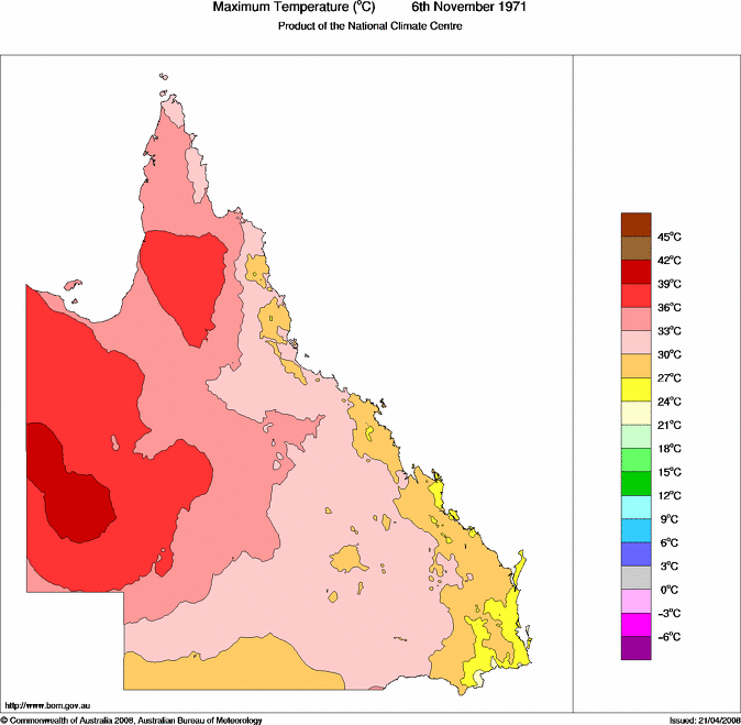 Daily maximum temperature for Queensland