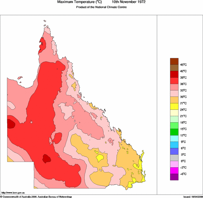 Daily maximum temperature for Queensland