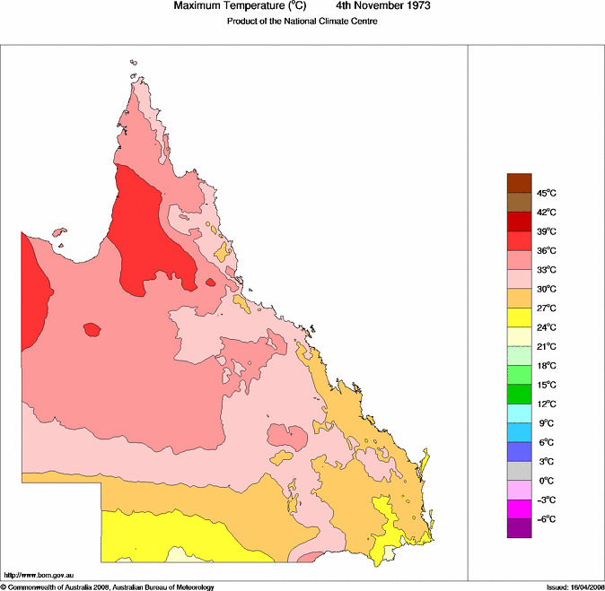 Daily maximum temperature for Queensland