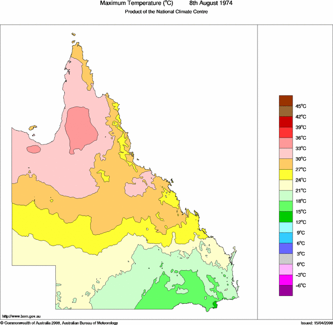 Daily maximum temperature for Queensland
