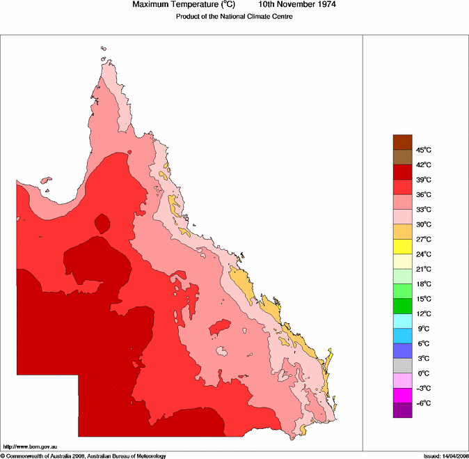 Daily maximum temperature for Queensland
