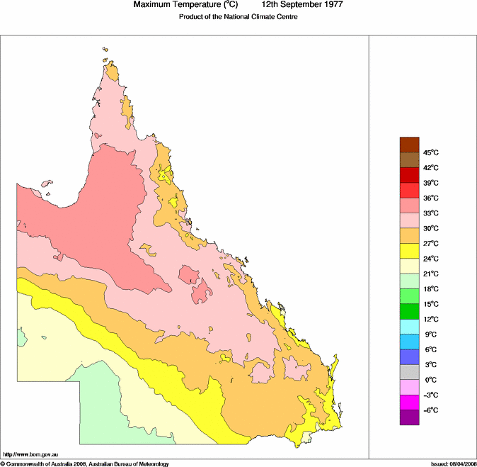 Daily maximum temperature for Queensland