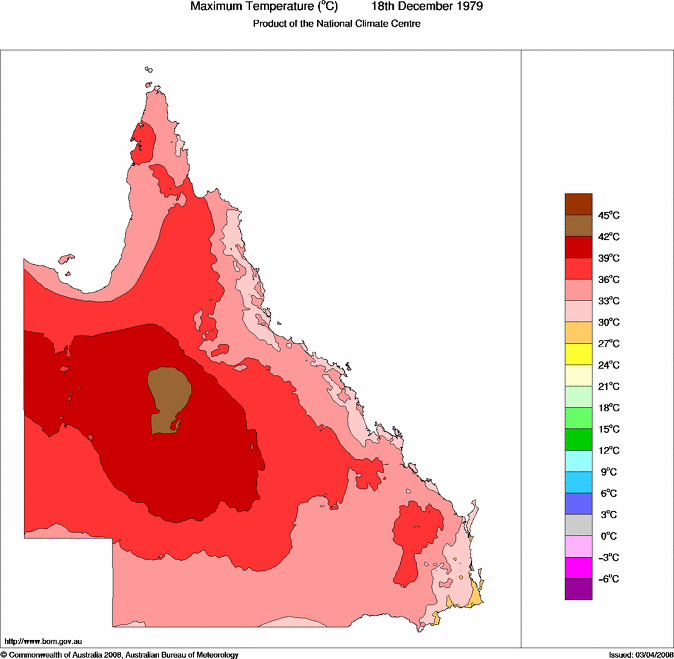 Daily maximum temperature for Queensland