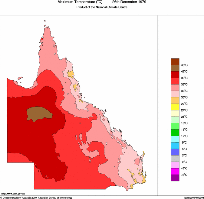 Daily maximum temperature for Queensland
