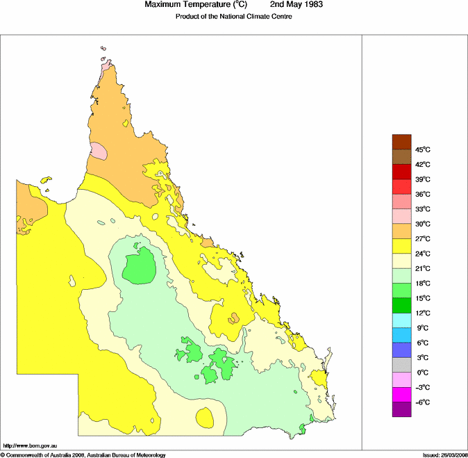 Daily maximum temperature for Queensland