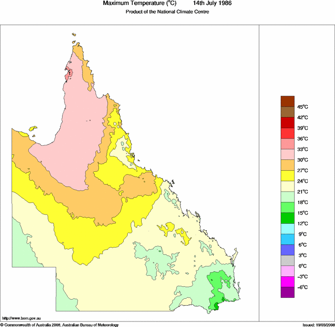 Daily maximum temperature for Queensland
