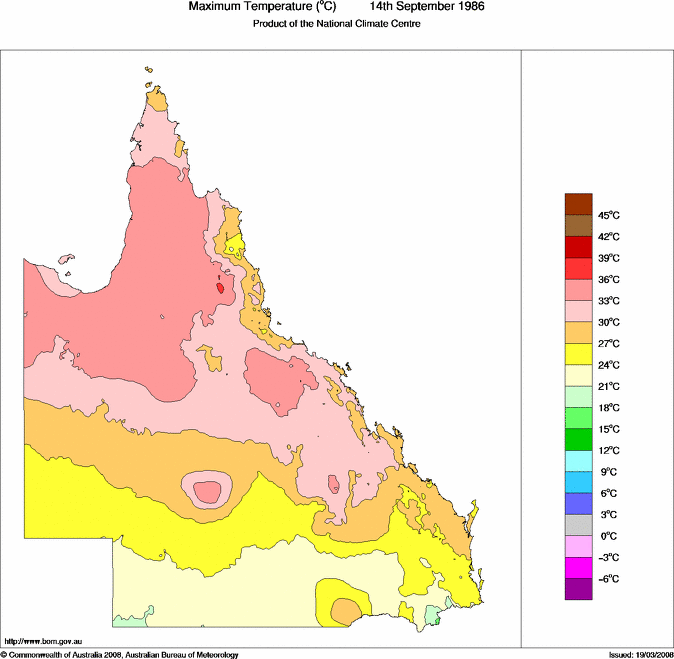 Daily maximum temperature for Queensland