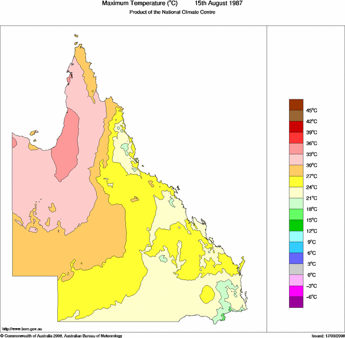 Daily maximum temperature for Queensland