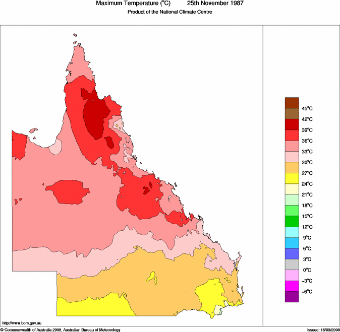 Daily maximum temperature for Queensland