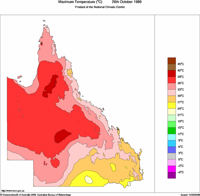 Daily maximum temperature for Queensland