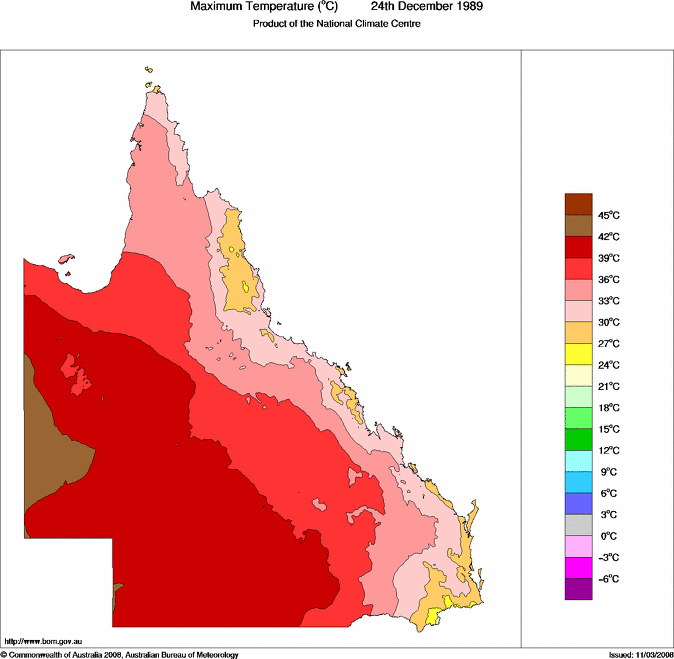 Daily maximum temperature for Queensland