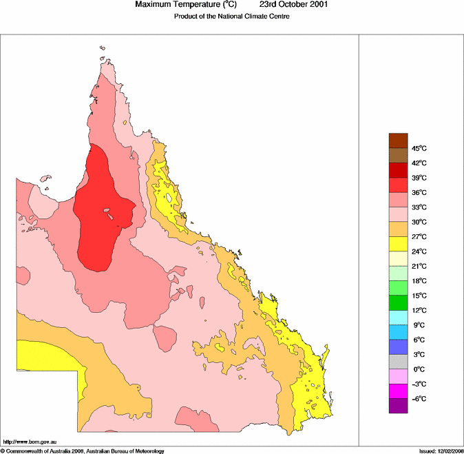 Daily maximum temperature for Queensland