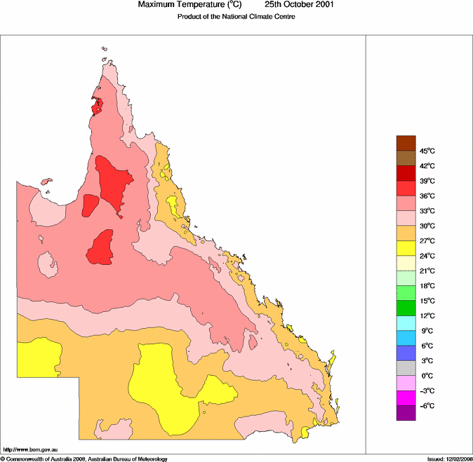 Daily maximum temperature for Queensland