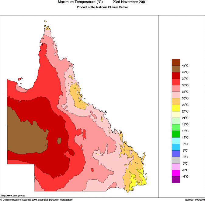 Daily maximum temperature for Queensland