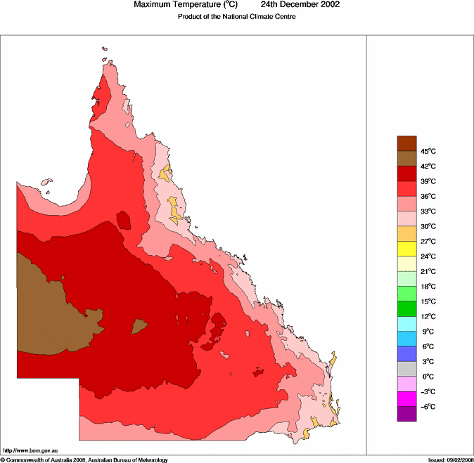 Daily maximum temperature for Queensland