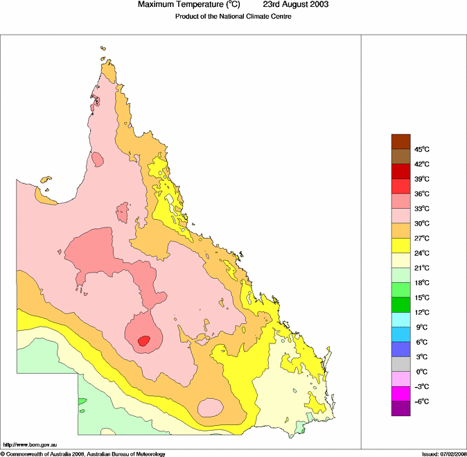 Daily maximum temperature for Queensland