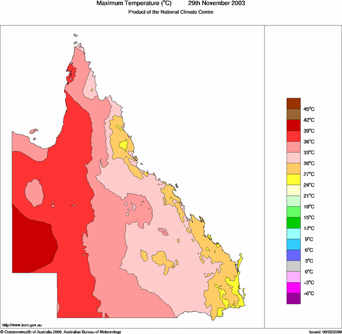 Daily maximum temperature for Queensland