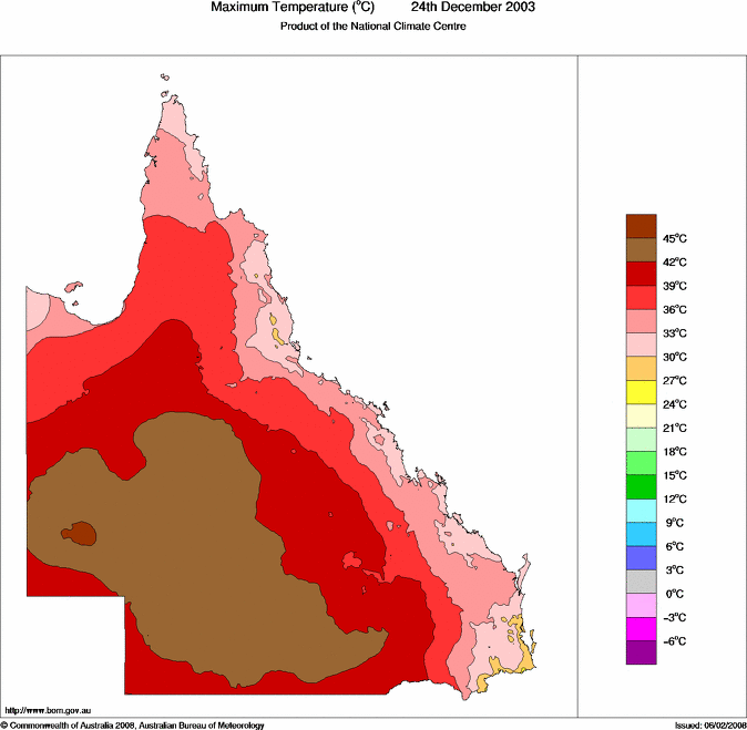 Daily maximum temperature for Queensland
