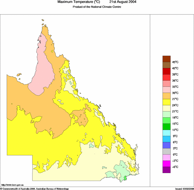 Daily maximum temperature for Queensland