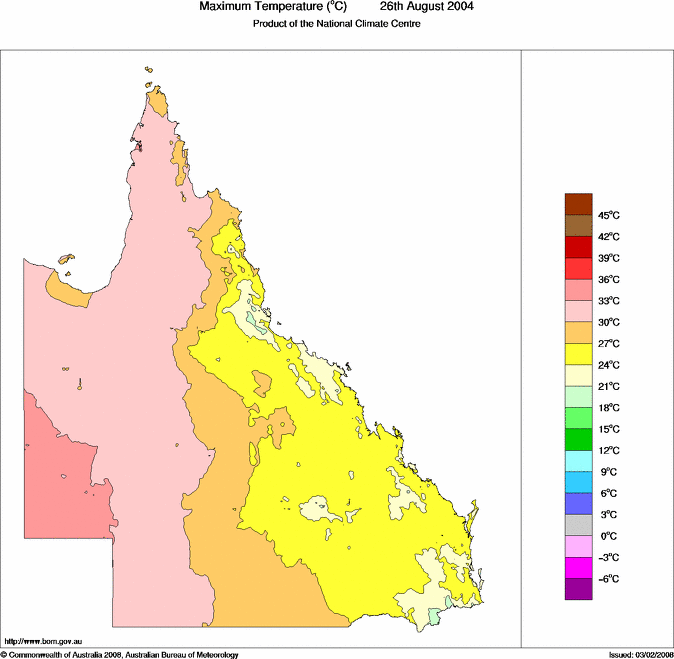 Daily maximum temperature for Queensland