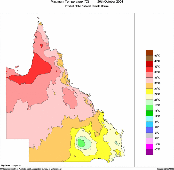 Daily maximum temperature for Queensland