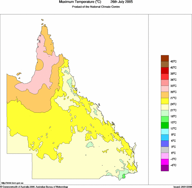 Daily maximum temperature for Queensland