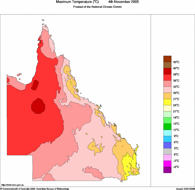 Daily maximum temperature for Queensland