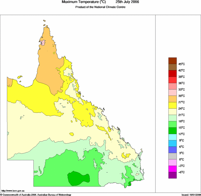 Daily maximum temperature for Queensland