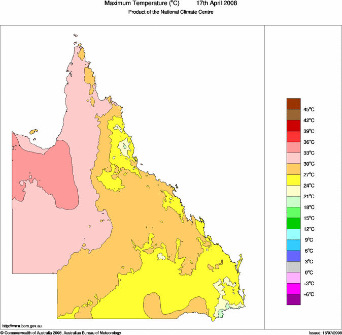 Daily maximum temperature for Queensland